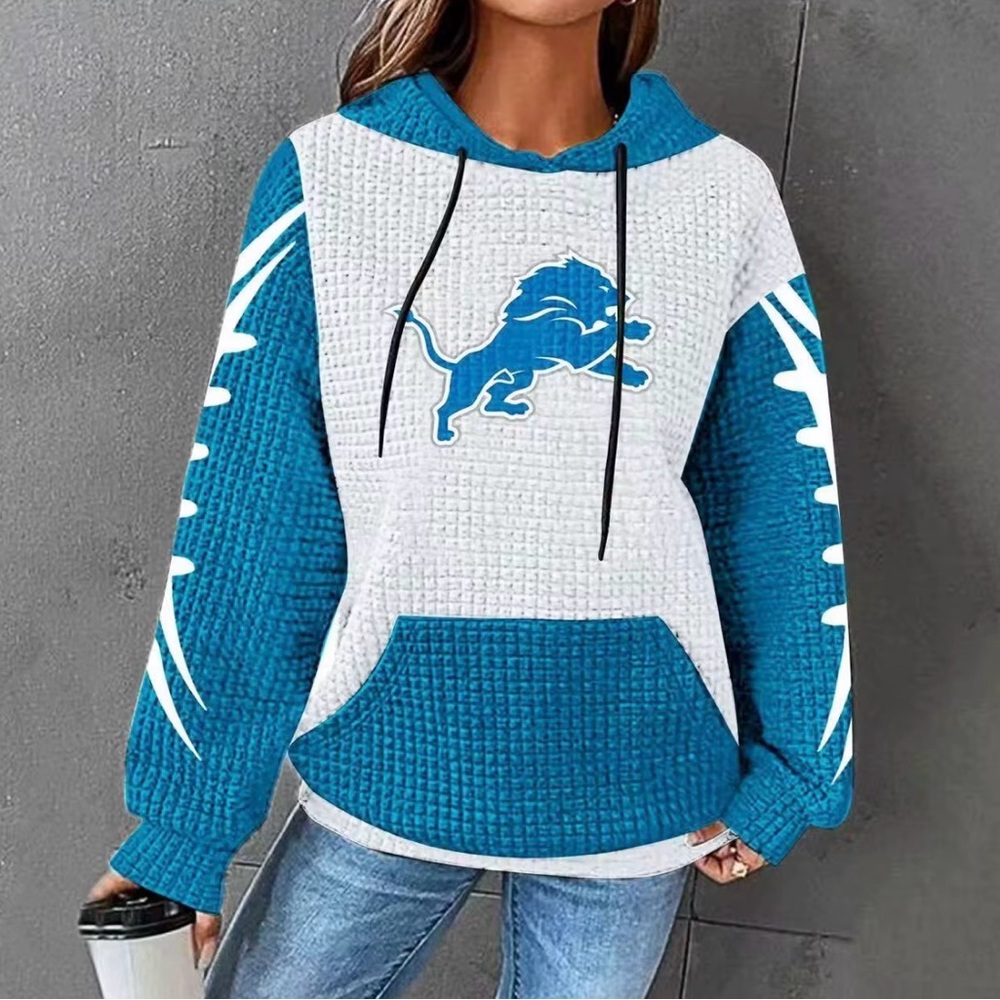 Detroit lions Women's Blue and White waffle Hoodie Size Small!